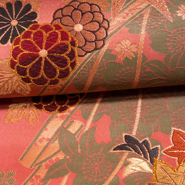 えんじ色　吉祥文　袋帯