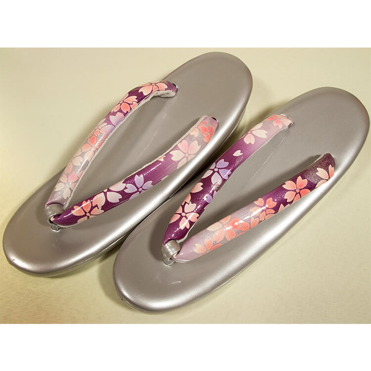 シルバー、紫　桜　振袖用草履バック