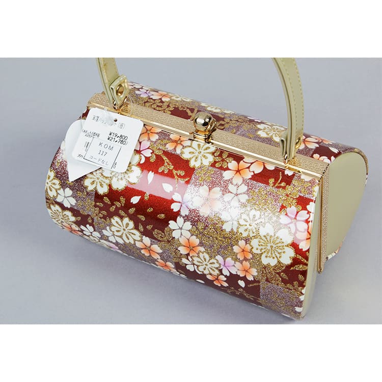 赤茶と金の市松模様　桜　草履バック