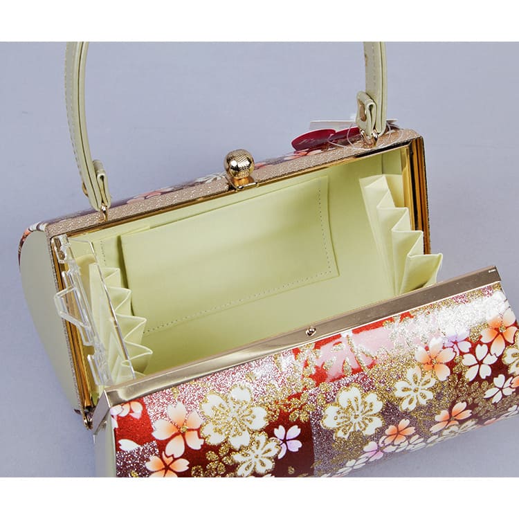 赤茶と金の市松模様　桜　草履バック