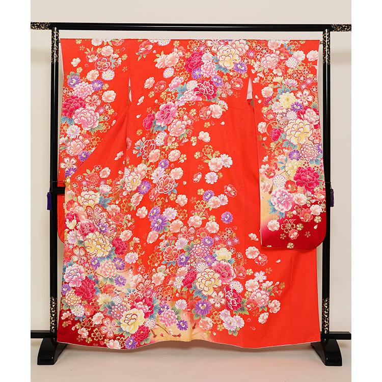 朱色に花柄