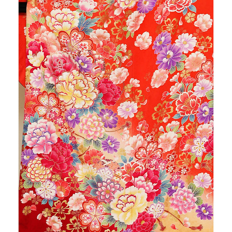 朱色に花柄