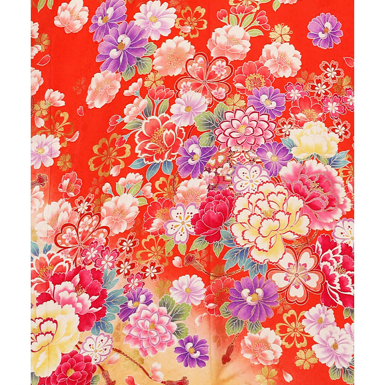 朱色に花柄