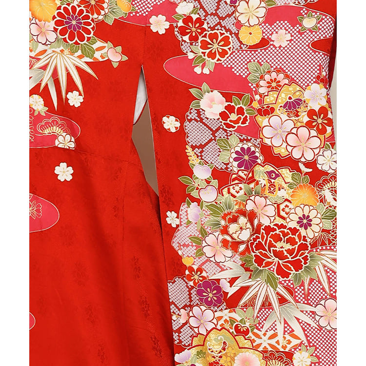 赤に雲取　花柄