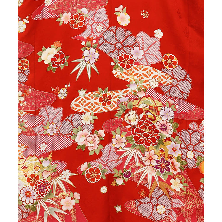赤に雲取　花柄