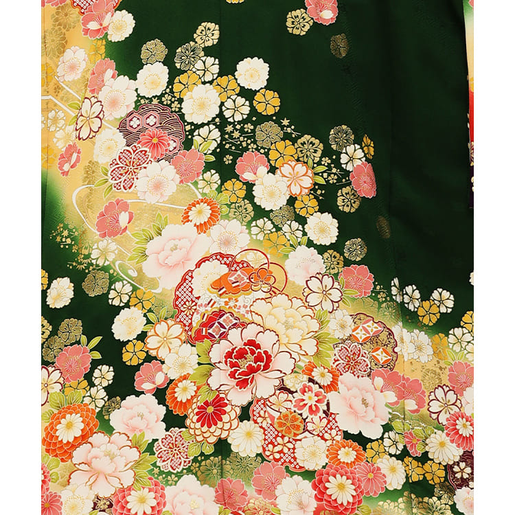 濃い緑に花柄