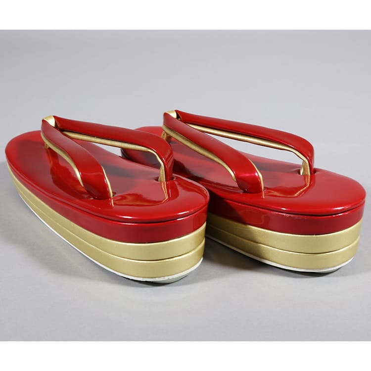 草履バッグ　赤と金