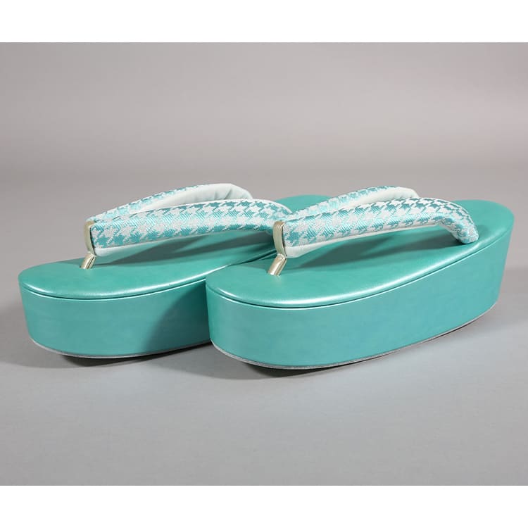 草履バッグ　ターコイズブルー　千鳥格子