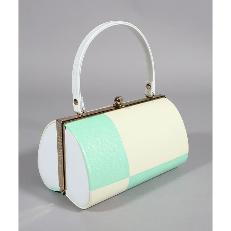 草履バック　緑とクリーム色