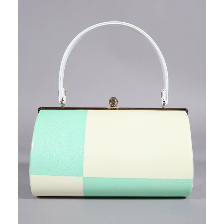 草履バック　緑とクリーム色