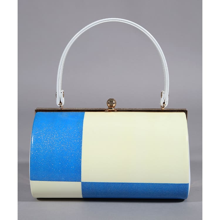 草履バック　青とクリーム色