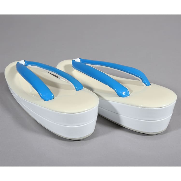 草履バック　青とクリーム色