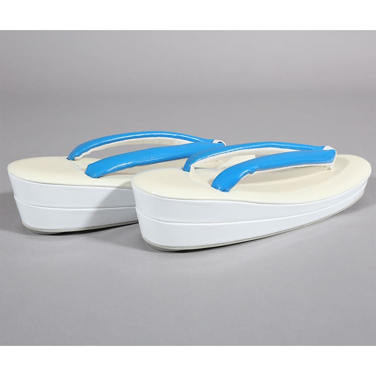 草履バック　青とクリーム色