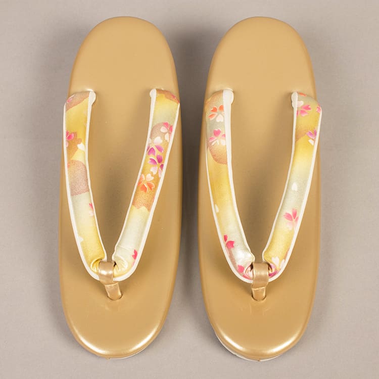 クリーム×金　桜　草履バック