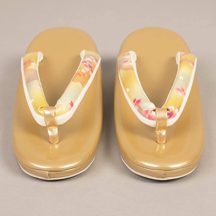 クリーム×金　桜　草履バック