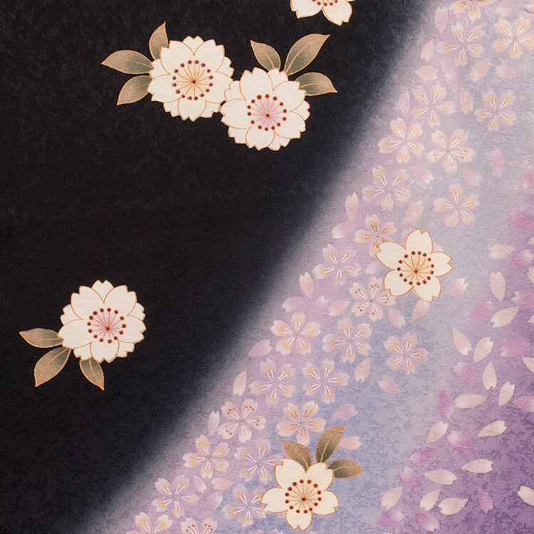 黒地　八重桜　振袖