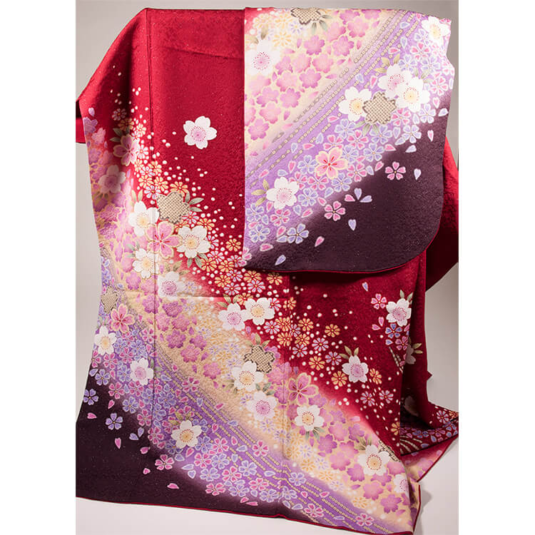 桜柄　赤色　振袖