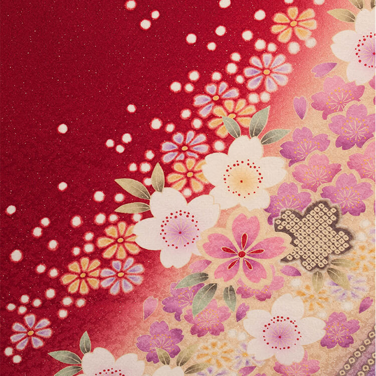 桜柄　赤色　振袖