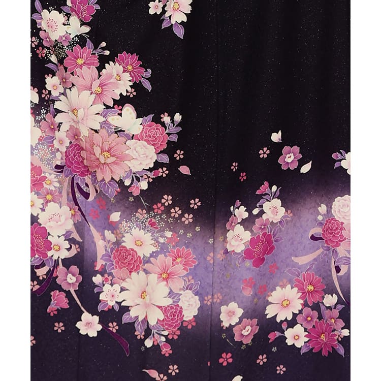 紫のグラデーションに花々とリボン