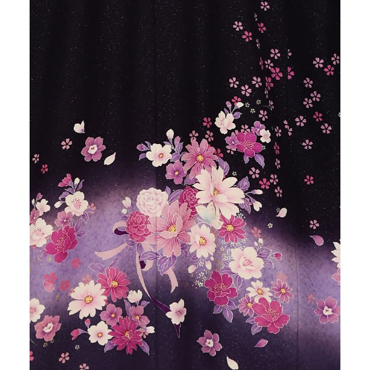 紫のグラデーションに花々とリボン