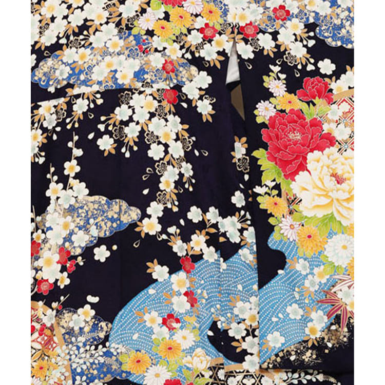 濃紺　牡丹　白の花々