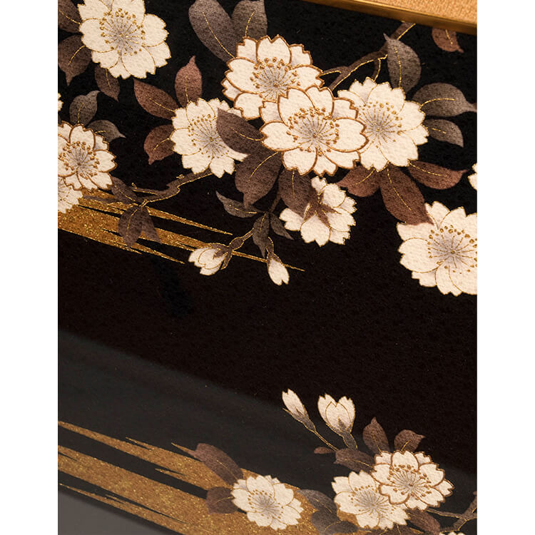 黒地　霞　桜　友禅染め額