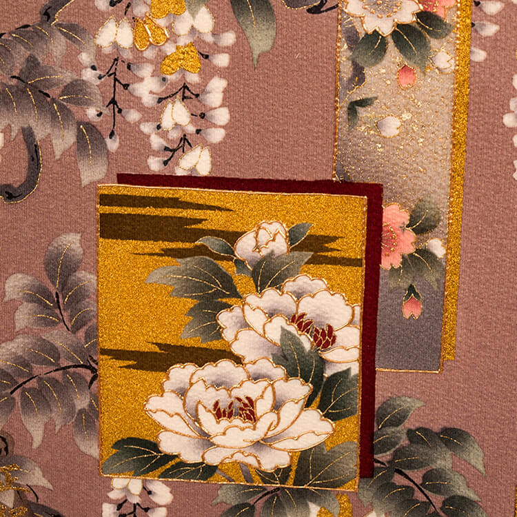 藤色　色紙柄　友禅染め額
