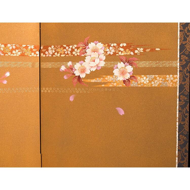 桜柄　友禅染め　袖付け屏風
