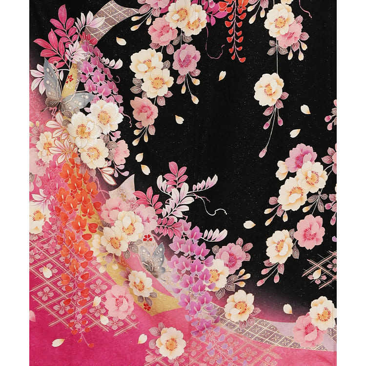 黒と桃　八重桜　花菱