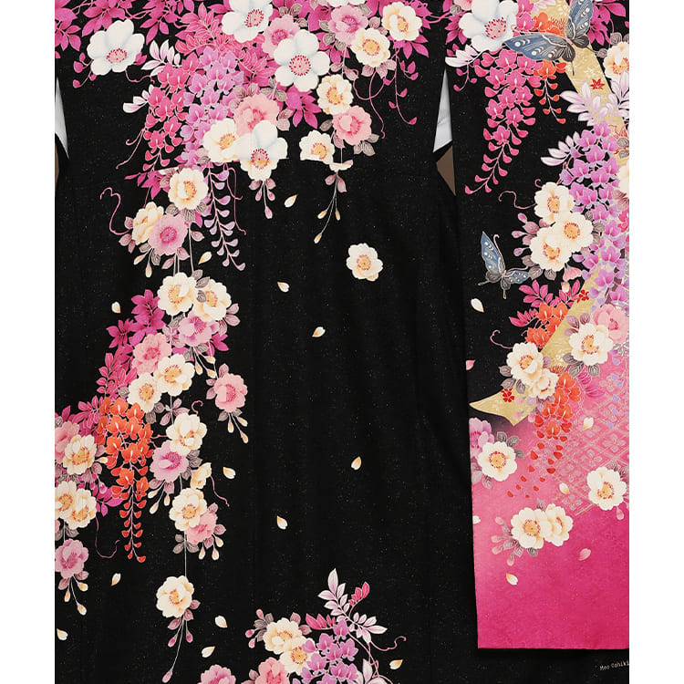 黒と桃　八重桜　花菱
