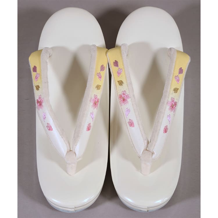 草履バック　白と黄色に桜柄