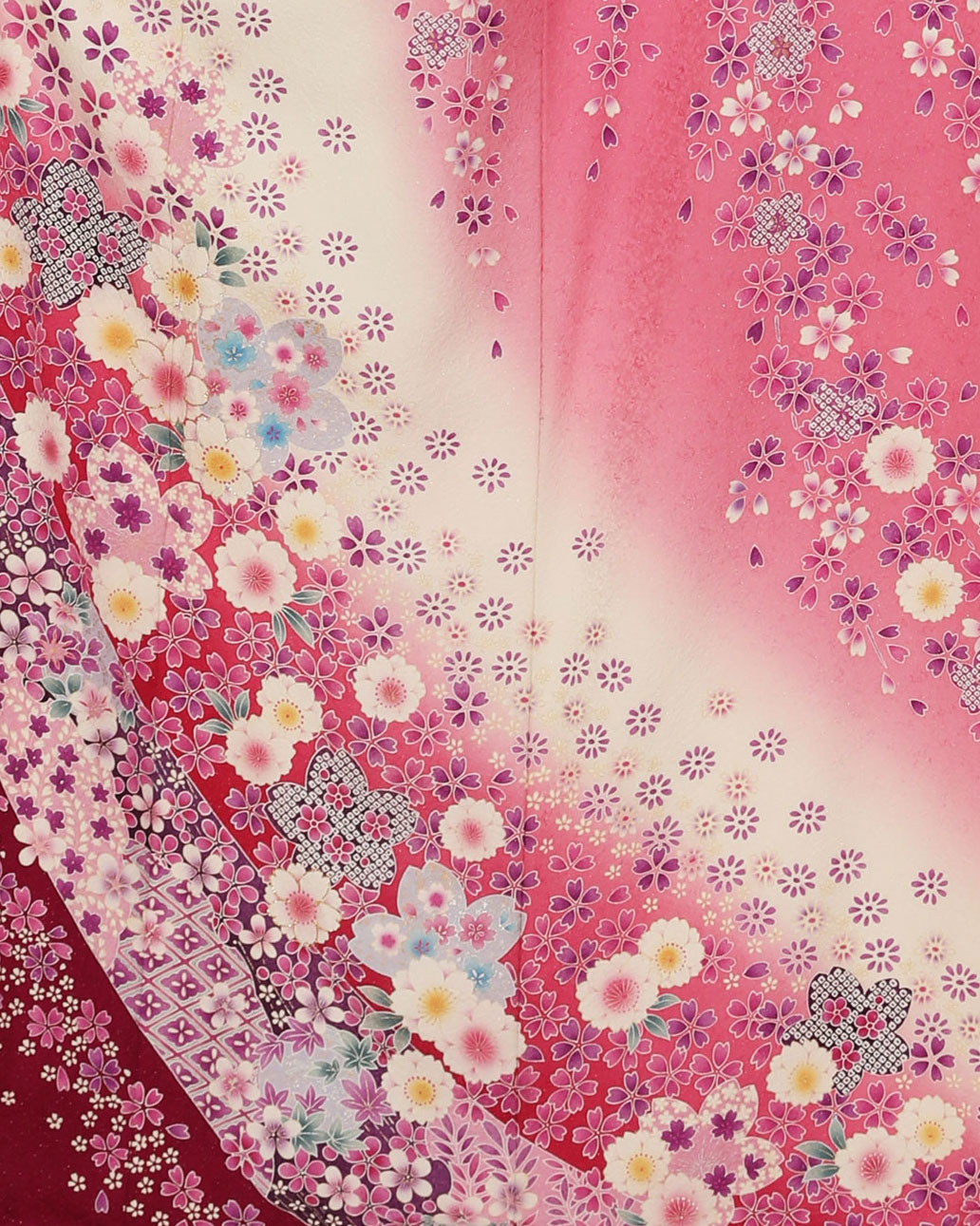 白地　桜に小花