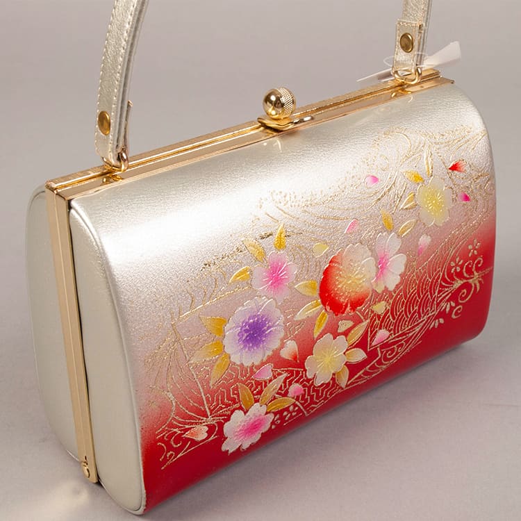 シルバー　赤　桜　草履バック