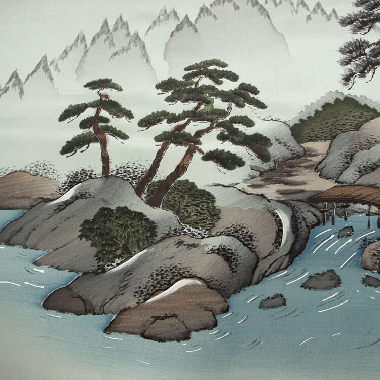 緑地山水画　額裏
