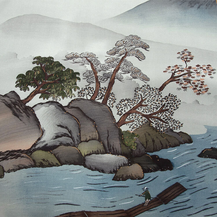 緑地山水画　額裏
