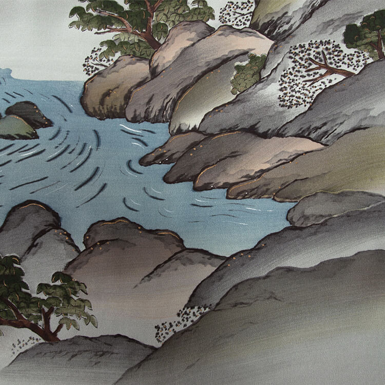 緑地山水画　額裏