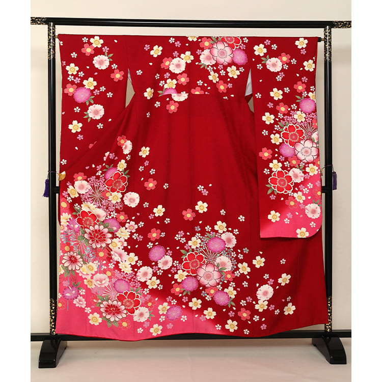 濃い赤に桜