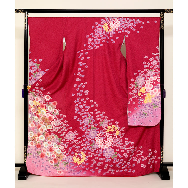 ローズピンク　桜と小花流れ
