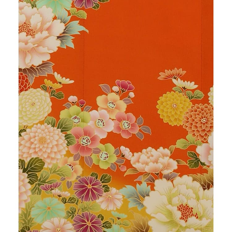 からし色　牡丹に菊